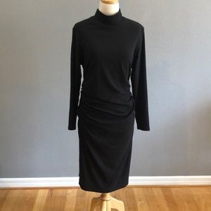 Women’s XL Black Ribbed Turtle Neck Ruched Dress